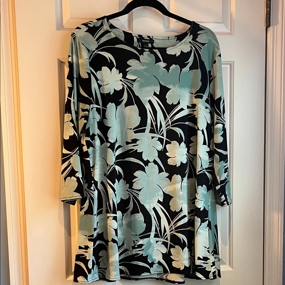 Alfani Black and Mint Floral Blouse